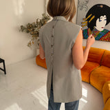 Stunning button back vest in pale grey