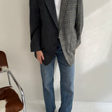 Stunning grey herringbone and checkered contrasted blazer