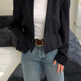 Cinched waist cropped blazer in navy