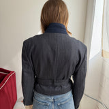 Grey pinstriped Belted blazer