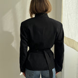 Double belted blazer in black