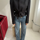 Belted blazer in Dark grey checkered