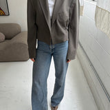 Cinched waist cropped blazer in khaki