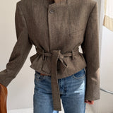 Belted blazer in light brown herringbone
