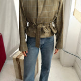 Belted blazer in Yellow checkered