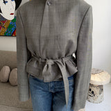Belted blazer in Grey with light checkers