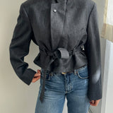 Belted blazer in grey speckered