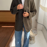 Contrasted blazer in pale brown checkered and dark brown speckered (Express shipping)