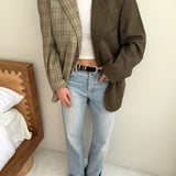 Khaki and plaid contrasted blazer