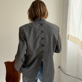 Button back blazer in Grey plaid