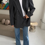 Double-breasted solid grey blazer