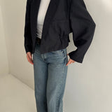 Dark blue speckered cinched cropped blazer