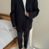 Navy pinstriped suit