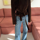 Belted blazer in brown corduroy
