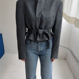 Belted blazer in speckered bright blue