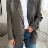 Contrasted blazer in Textured blue toned and brown plaid (Express shipping)