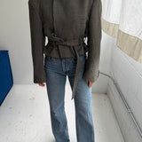 Belted blazer in houndstooth green toned