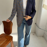 Contrasted blazer in Solid navy and blue checkered (Express shipping)