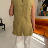 Stunning button back vest in mustard with green checks