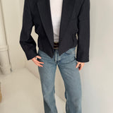 Dark blue speckered cinched cropped blazer