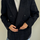 Double breasted blazer in dark blue checks