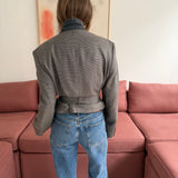 Belted blazer in Blue houndstooth