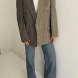 Double breasted contrased blazer in earthy tones