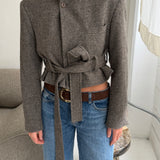 Belted blazer in Brown herringbone in thick wool