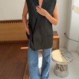 Double-breasted button back vest in green houndstooth