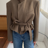 Belted blazer in Brown thick wool