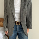Grey plaid silk contrasted blazer