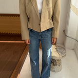Cinched waist cropped blazer in light sand