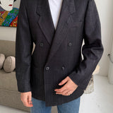 Black double-breasted with white specks blazer