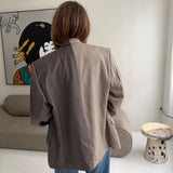Contrasted blazer in greige and brown pinstriped (Express shipping)