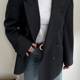Double breasted grey pinstriped blazer
