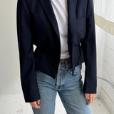 Cinched waist cropped blazer in Navy
