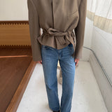 Belted blazer in Brown thick wool