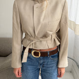 Belted blazer in beige patterned