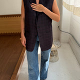 Stunning button back vest in dark purple plaid