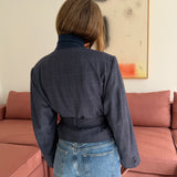 Belted blazer in blue plaid