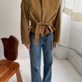 Belted blazer in Khaki corduroy