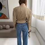 Belted blazer in pale yellow pinstriped