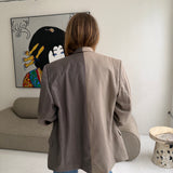 Contrasted blazer in greige and brown pinstriped (Express shipping)