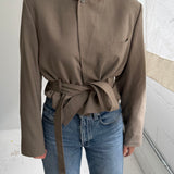 Khaki checkered belted blazer