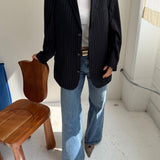 Navy pinstriped button back blazer