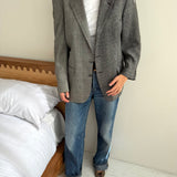 Grey plaid silk contrasted blazer