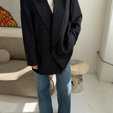 Double-breasted navy button back blazer