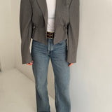 Grey silk cinched cropped blazer