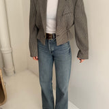 Black/white houndstooth cinched cropped blazer