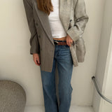 Double-breasted contrasted blazer in plaid and striped